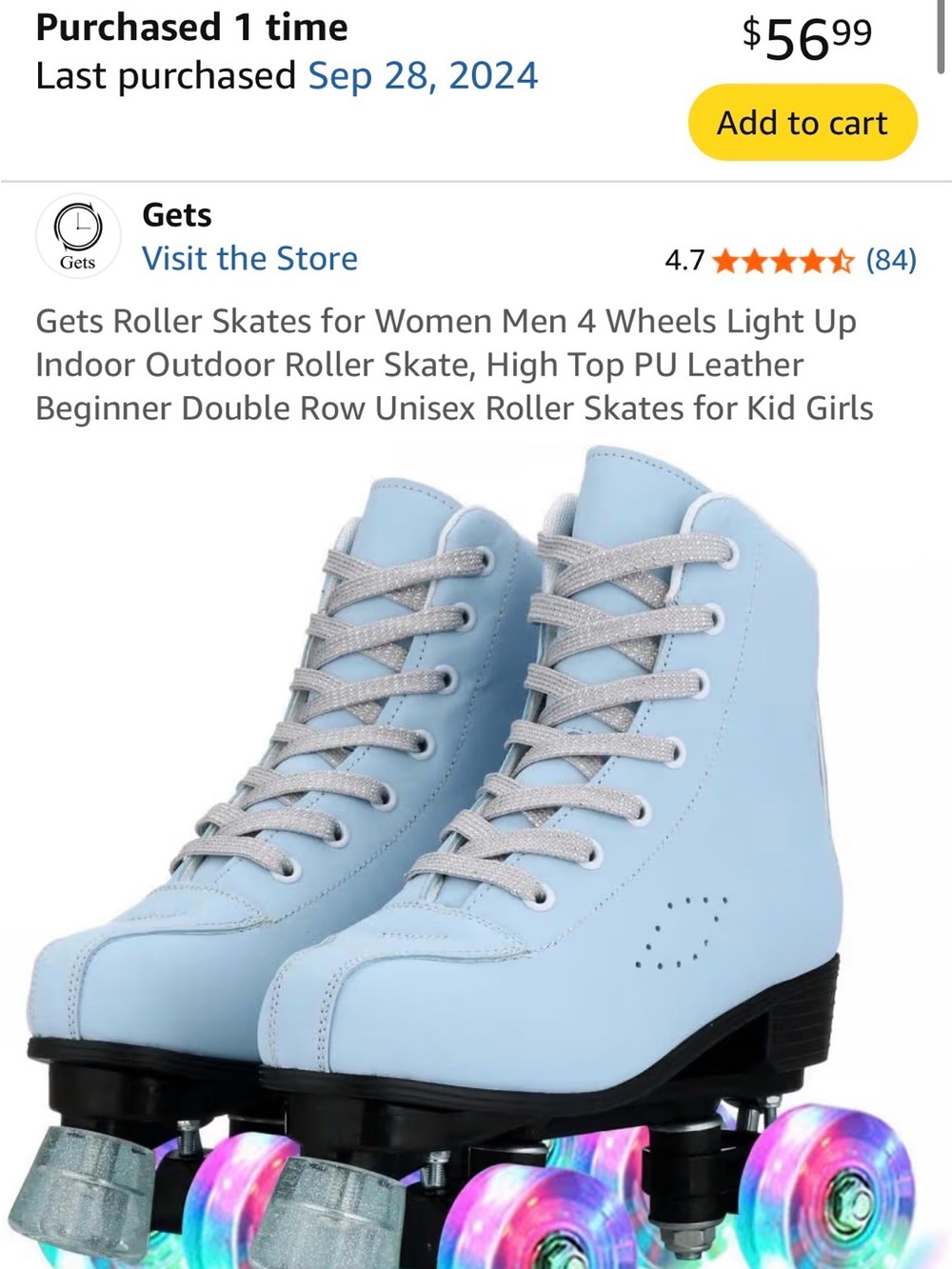 Light Blue High-Top Roller Skates with Light-Up Wheels